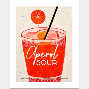 Retro Aperol Sour Poster Orange Glass Homebar, Kitchen Bar Prints, Vintage Drinks, Recipe, Wall Art Posters and Art